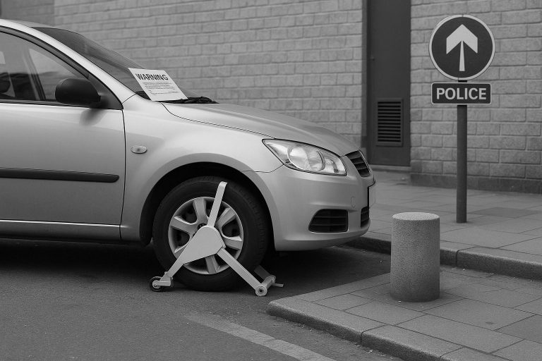 Vehicle immobilised with tyre shoe, visualisation of Frotcom's immobilisation 
