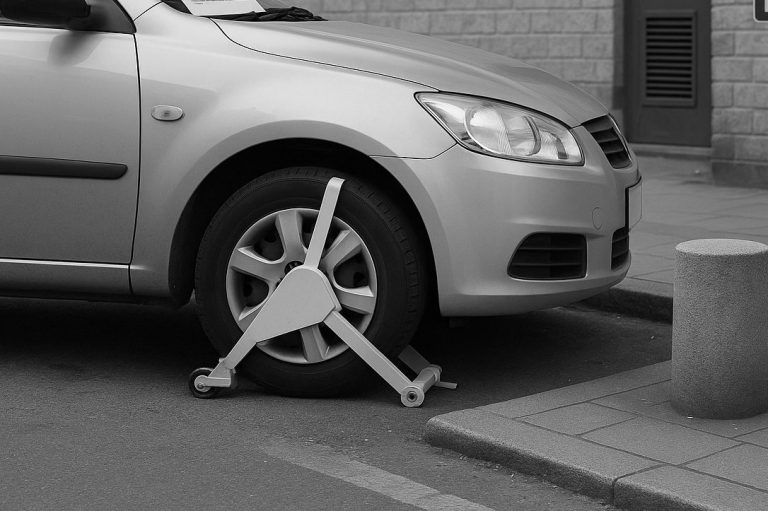 Vehicle immobilised with tyre shoe, visualisation of Frotcom's immobilisation 